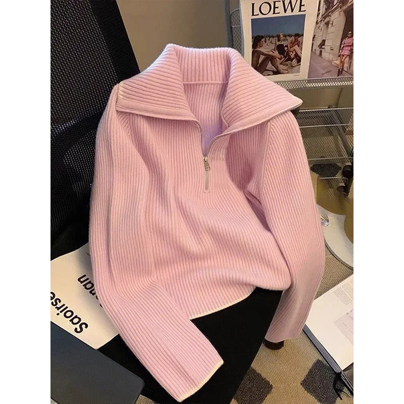 Autumn Winter Casual Loose Soft Solid Sweaters Women's Clothing Zipper Turn-down Collar Warm Knitted Pullovers
Autumn Winter Casual Loose Soft Solid Sweaters Women's Clothing Zipper Turn-down Collar Warm Knitted Pullovers