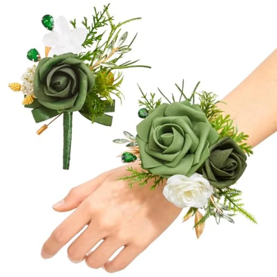 Green Corsage and Boutonniere Set, Artificial Rose Wrist Corsage Wristlet and Boutonniere Set for Prom, Homecoming, Wedding, An
Green Corsage and Boutonniere Set, Artificial Rose Wrist Corsage Wristlet and Boutonniere Set for Prom, Homecoming, Wedding, An
