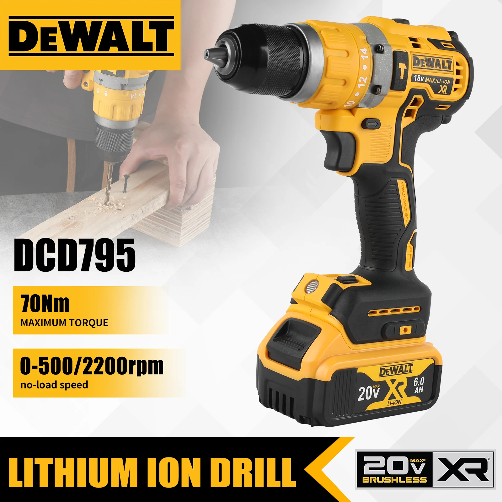 Аккумуляторная ударная дрель-шуруповерт DeWalt DCD795 с бесщеточным двигателем, 2000 об/мин, регулируемая скорость, перезаряжаемый электроинструмент
Аккумуляторная ударная дрель-шуруповерт DeWalt DCD795 с бесщеточным двигателем, 2000 об/мин, регулируемая скорость, перезаряжаемый электроинструмент