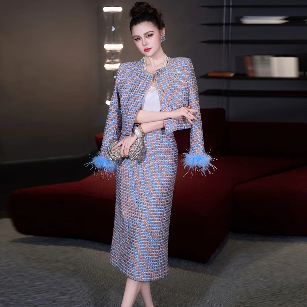 ZJYT Elegant Luxury Diamonds Tweed Jacket and Midi Skirt Suit Autumn Winter Womens Two Piece Outfit 2025 Party Dress Sets Blue
ZJYT Elegant Luxury Diamonds Tweed Jacket and Midi Skirt Suit Autumn Winter Womens Two Piece Outfit 2025 Party Dress Sets Blue