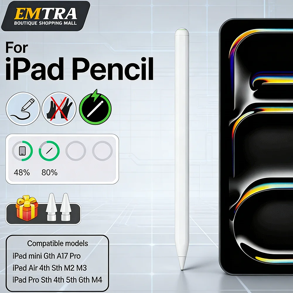 Стилус с функцией распознавания касания ладонью, чувствительностью к наклону, магнитной зарядкой для iPad Pro 11 (1-го, 2-го, 3-го, 4-го поколений), 12.9 (5-го поколения), Air, Mini, Touch Pencil
Стилус с функцией распознавания касания ладонью, чувствительностью к наклону, магнитной зарядкой для iPad Pro 11 (1-го, 2-го, 3-го, 4-го поколений), 12.9 (5-го поколения), Air, Mini, Touch Pencil