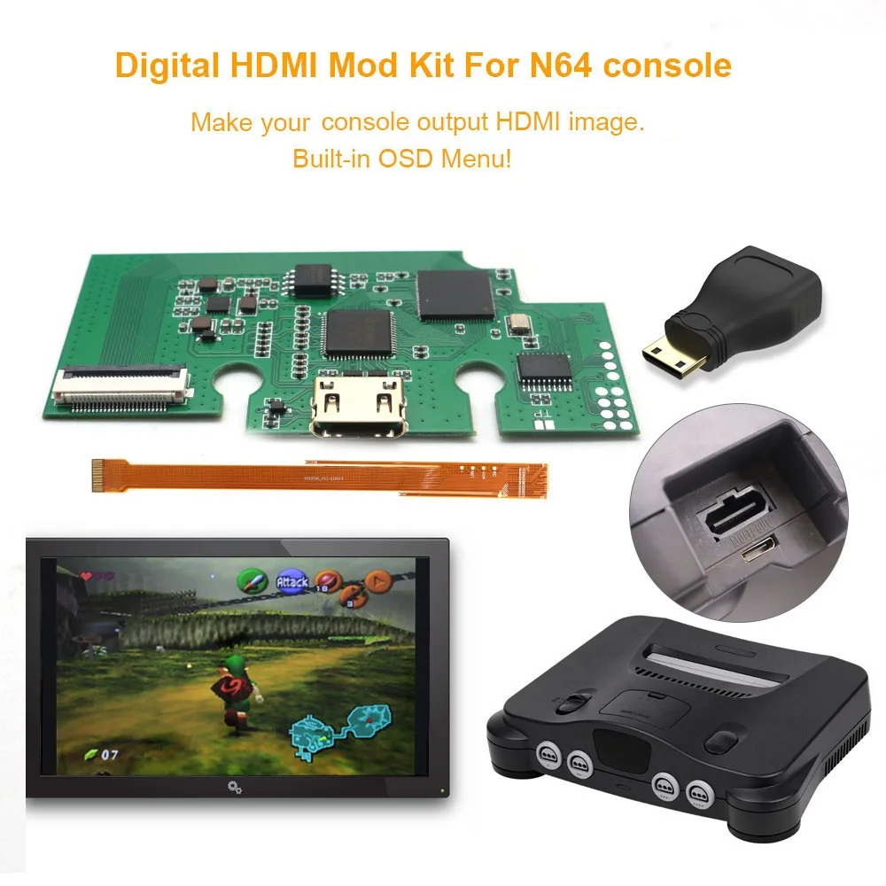 Комплект для модификации HDMI для N64: цифровой HDMI-совместимый модуль для консоли N64
Комплект для модификации HDMI для N64: цифровой HDMI-совместимый модуль для консоли N64