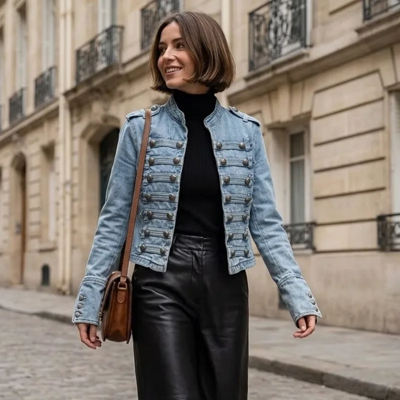 Vintage European Court Button Long Sleeve Denim Short Jacket Stand Collar Elegant For Women Spring Autumn Party Outfit Chic
Vintage European Court Button Long Sleeve Denim Short Jacket Stand Collar Elegant For Women Spring Autumn Party Outfit Chic