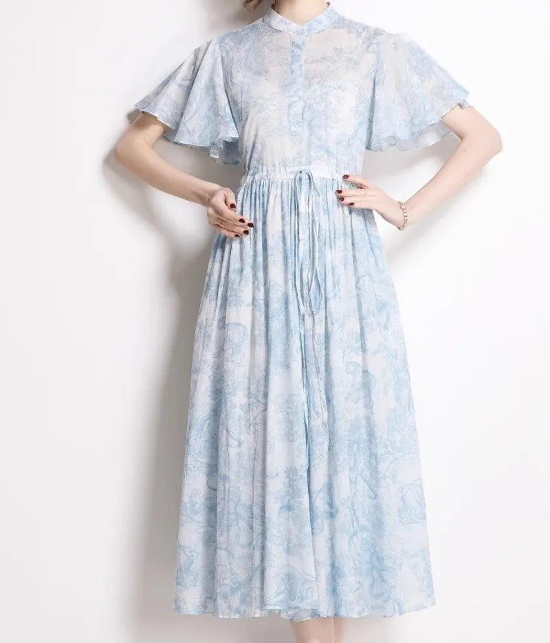 Blue Printed Women Dress Bodycon Luxury Design Summer Holiday Elegant Vestidos O-neck Lace-up Womens Clothing
Blue Printed Women Dress Bodycon Luxury Design Summer Holiday Elegant Vestidos O-neck Lace-up Womens Clothing