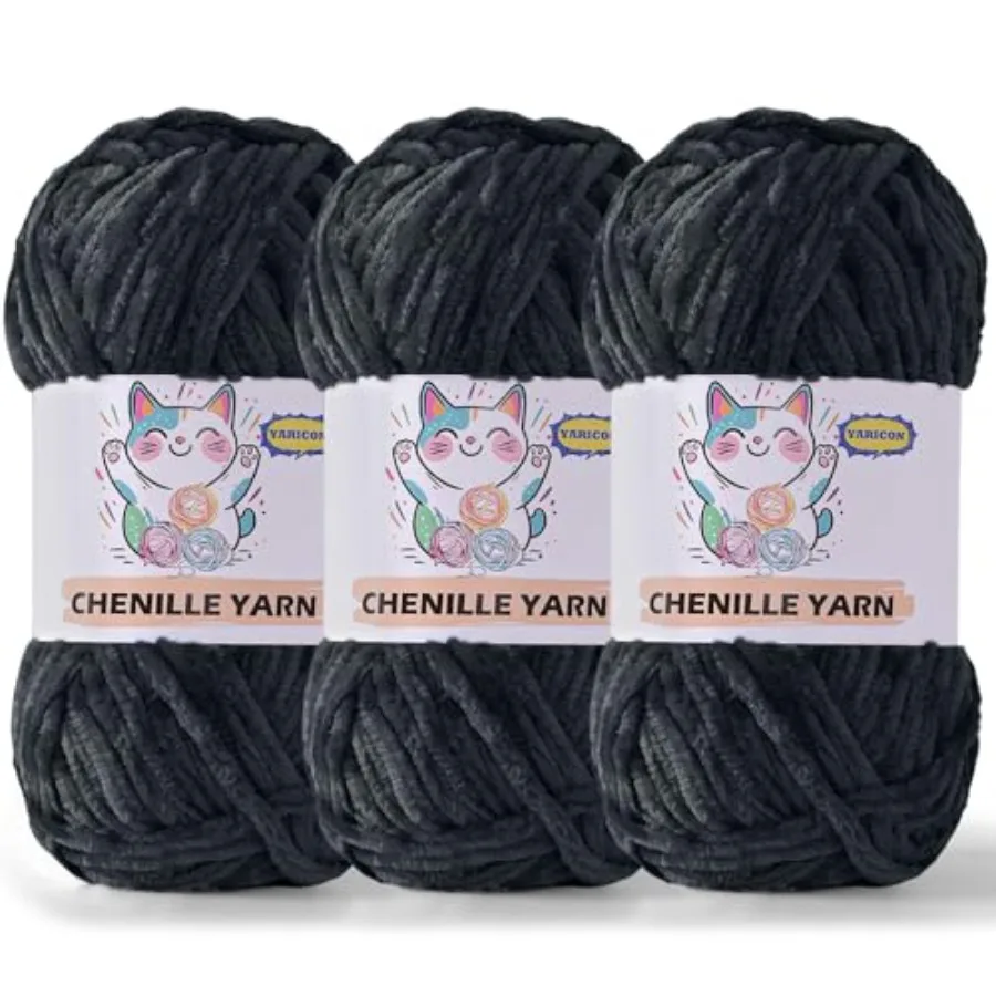 3 Pack Velvet Chenille Yarn for Crocheting and Knitting Beginners, Black Velvet Plush Fuzzy Fluffy Chenille Yarn for Crochet Bl
3 Pack Velvet Chenille Yarn for Crocheting and Knitting Beginners, Black Velvet Plush Fuzzy Fluffy Chenille Yarn for Crochet Bl