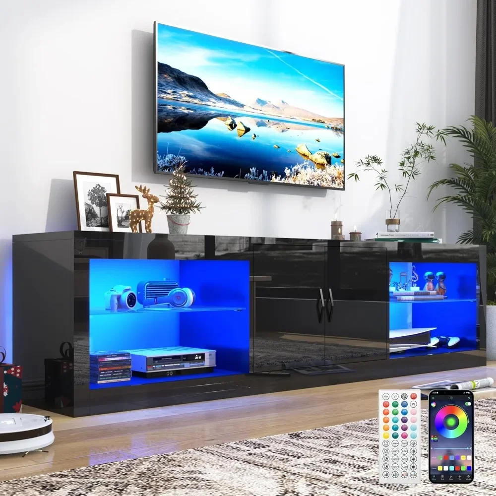 70 Inch Led TV Stand, Modern Black Entertainment Center with Adjustable Glass Shelves Two Cabinets
70 Inch Led TV Stand, Modern Black Entertainment Center with Adjustable Glass Shelves Two Cabinets