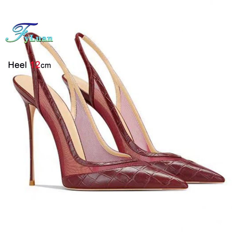 Новые летние пикантные женские туфли-лодочки из искусственной кожи + сетки с острым носком на высоком каблуке с открытой пяткой, модные женские туфли на шпильке с каменным узором 12 см 
Новые летние пикантные женские туфли-лодочки из искусственной кожи + сетки с острым носком на высоком каблуке с открытой пяткой, модные женские туфли на шпильке с каменным узором 12 см