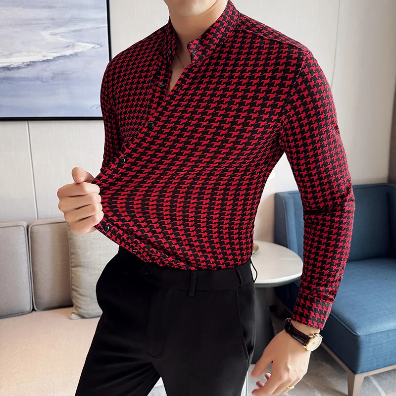 High Quality Men Houndstooth Shirts 2024 Spring Luxury Stand Collar Long Sleeve High Elasticity Slim Fit Casual Shirt Streetwear
High Quality Men Houndstooth Shirts 2024 Spring Luxury Stand Collar Long Sleeve High Elasticity Slim Fit Casual Shirt Streetwear