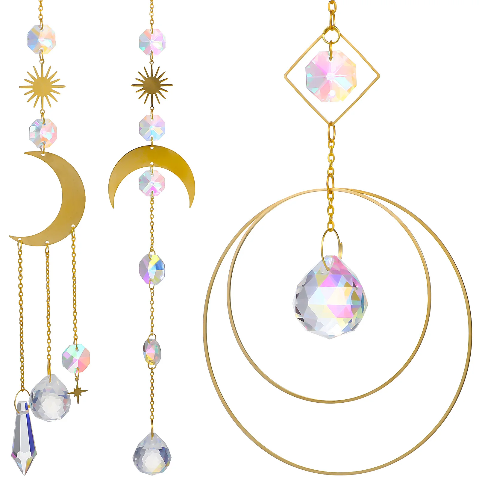 3Pcs Crystal Window Suncatchers Moon and Prism Pendant Decorative Hanging Wind Chime for Outdoor Garden Unique Wind Chimes
3Pcs Crystal Window Suncatchers Moon and Prism Pendant Decorative Hanging Wind Chime for Outdoor Garden Unique Wind Chimes