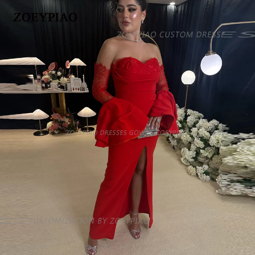 Red Lace Satin Evening Dresses 2024 Women Long Sleeves Prom Gowns Front Slit Beach Simple Elegant Formal Party Dress Vestidos
Red Lace Satin Evening Dresses 2024 Women Long Sleeves Prom Gowns Front Slit Beach Simple Elegant Formal Party Dress Vestidos