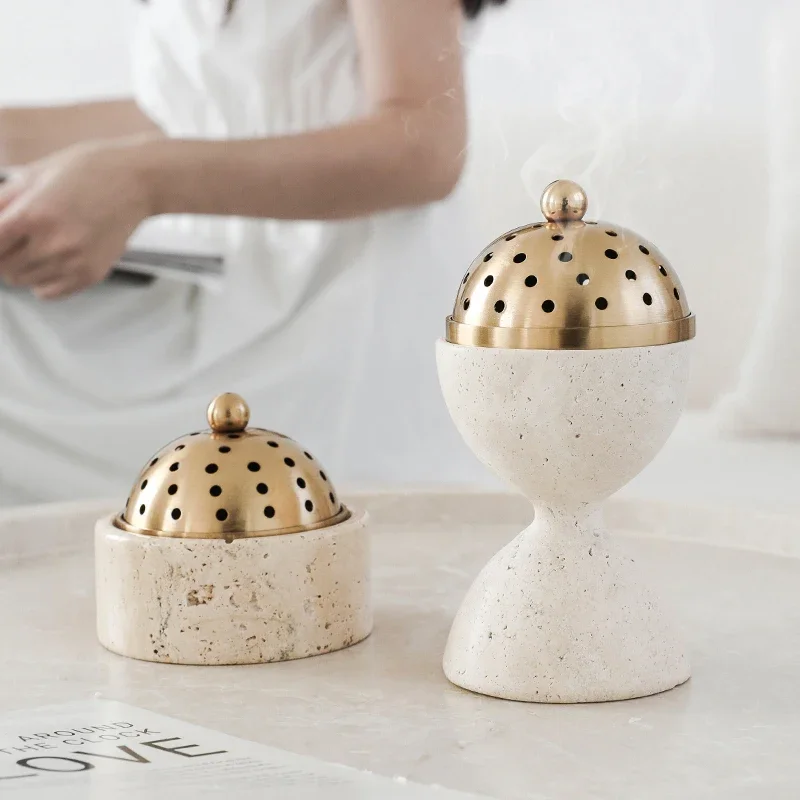 Travertine Mabkhara Burner Luxury Oud Mubkhar Censer Natural Marble Incense Bakhoor Burner with Brass Cover
Travertine Mabkhara Burner Luxury Oud Mubkhar Censer Natural Marble Incense Bakhoor Burner with Brass Cover