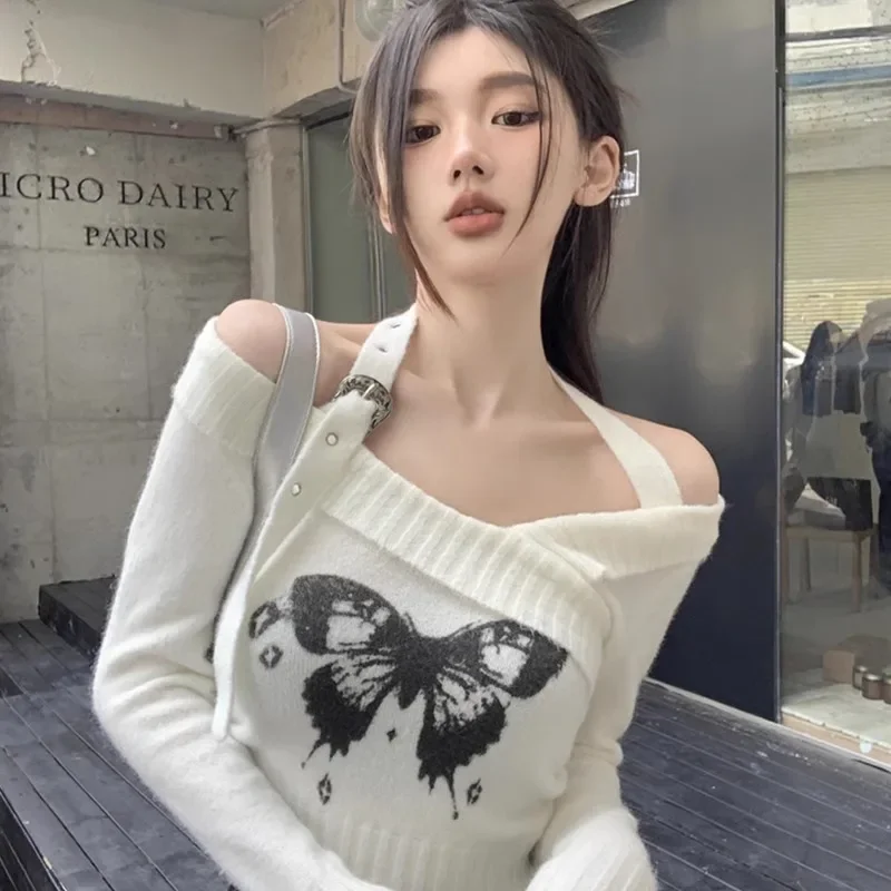 Vintage Halter Slash Neck Off Shoulder Women Pullover Harajuku Y2K Slim Crop Top Sweater Japanese Harajuku Sueter Mujer Sweaters
Vintage Halter Slash Neck Off Shoulder Women Pullover Harajuku Y2K Slim Crop Top Sweater Japanese Harajuku Sueter Mujer Sweaters
