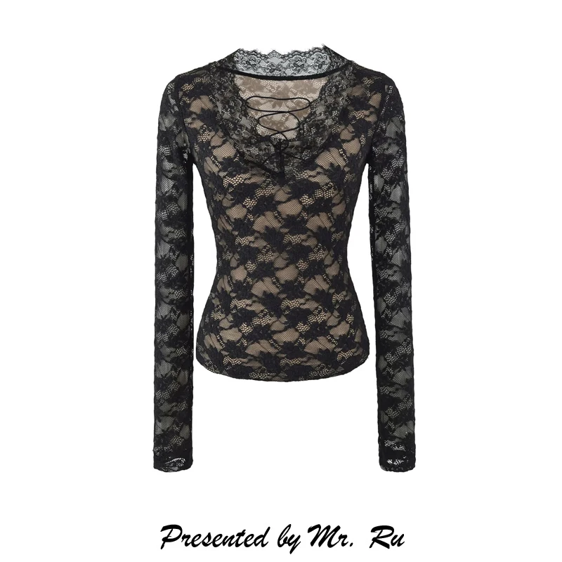 Retro Collar Cross Tie Lace Long Sve Base irt Agel Versatile Waist-Cinching Trendy Women's T-irt ort Length
Retro Collar Cross Tie Lace Long Sve Base irt Agel Versatile Waist-Cinching Trendy Women's T-irt ort Length