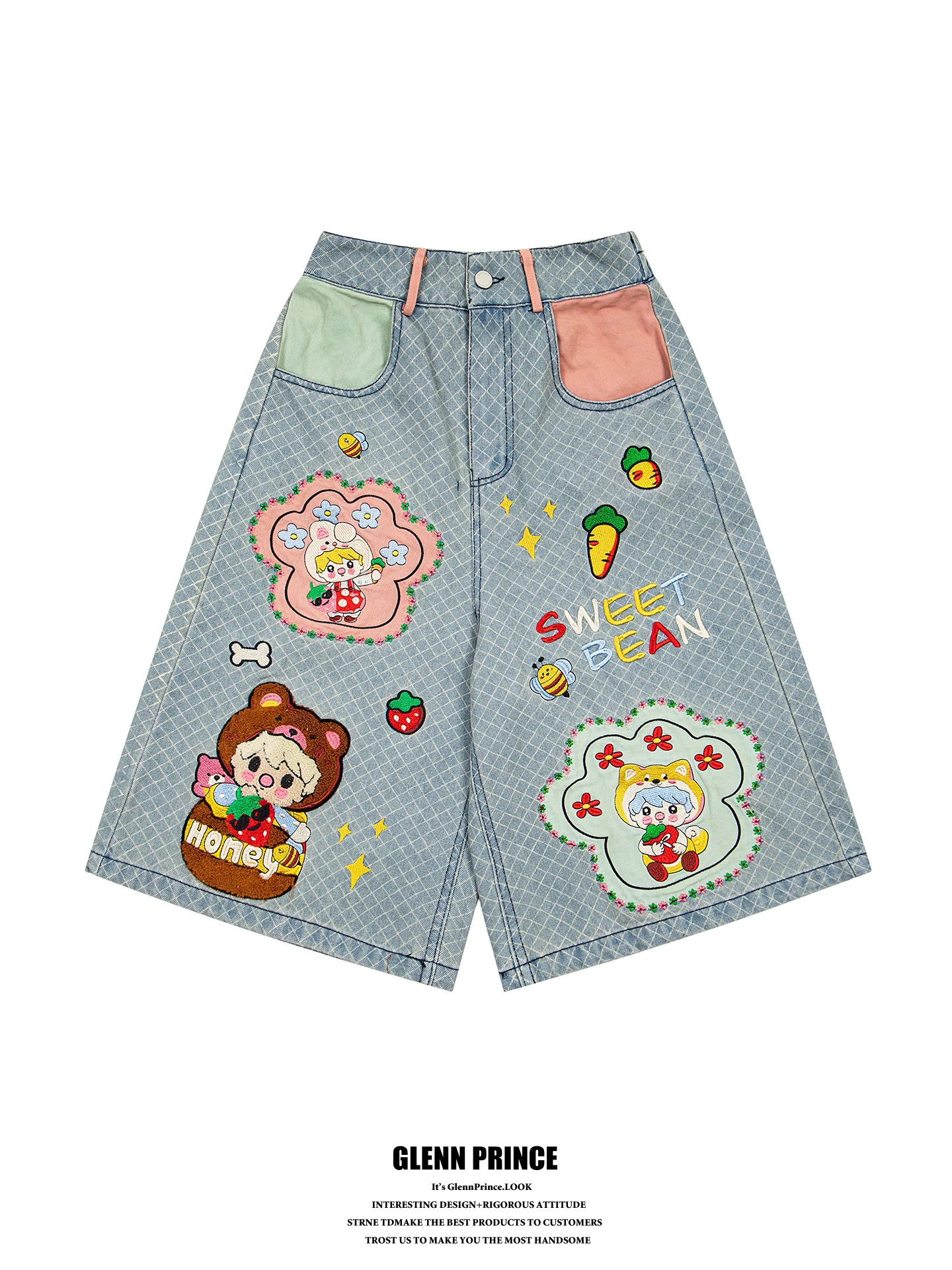 GPstudio New Dopaamine Cartoon Embroidered Plaid Denim Shorts Men Women 2026 Wide Leg mid Waist Popular Youth Fashion
GPstudio New Dopaamine Cartoon Embroidered Plaid Denim Shorts Men Women 2026 Wide Leg mid Waist Popular Youth Fashion