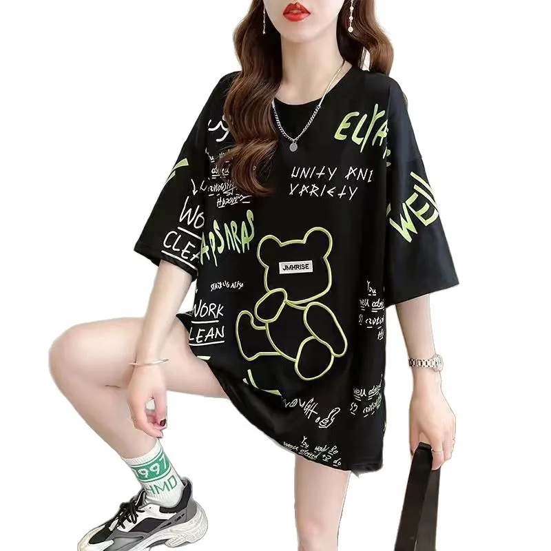 Summer Large-size Women's Clothing Popular Loose Letter Printing Cartoon Pattern Round Neck Medium and Long Half-sleeved T-shirt
Summer Large-size Women's Clothing Popular Loose Letter Printing Cartoon Pattern Round Neck Medium and Long Half-sleeved T-shirt