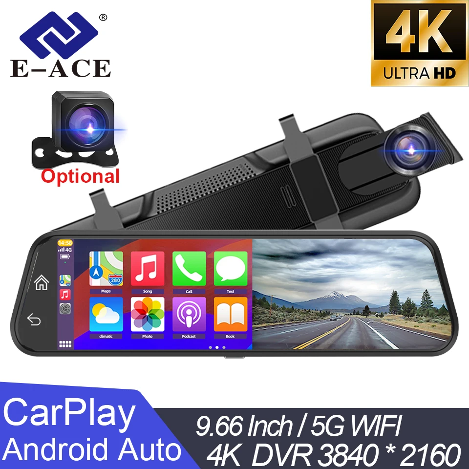 E-ACE 4K 3840*2160P Car Dvr Carplay Android Auto GPS 5G WIFI AUX Stream Mirror Dashcam Camera Player Optional 1080P Rear camera
E-ACE 4K 3840*2160P Car Dvr Carplay Android Auto GPS 5G WIFI AUX Stream Mirror Dashcam Camera Player Optional 1080P Rear camera