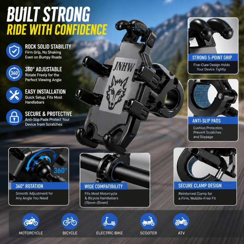 Foldable Motorcycle Phone Holder, Shockproof Bike Mount, 360° Rotation, Secure Navigation Stand
Foldable Motorcycle Phone Holder, Shockproof Bike Mount, 360° Rotation, Secure Navigation Stand