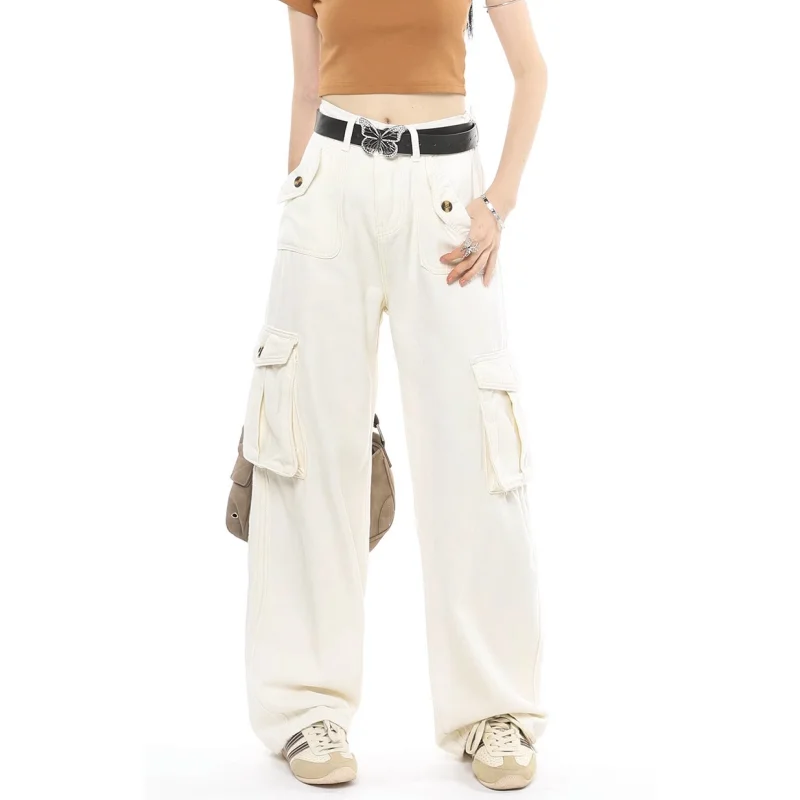 Women White High Waist Cargo Pants Vintage Fashion Leisure Straight Wide Leg Pants Street Female Autumn Solid Mopping Trouser
Women White High Waist Cargo Pants Vintage Fashion Leisure Straight Wide Leg Pants Street Female Autumn Solid Mopping Trouser