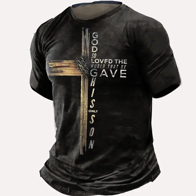 Fashion 3D Cross Printed T Shirt For Men Funny Letter Pattern Loose Tops Street Trend Vintage Clothes Casual O-neck Short Sleeve
Fashion 3D Cross Printed T Shirt For Men Funny Letter Pattern Loose Tops Street Trend Vintage Clothes Casual O-neck Short Sleeve