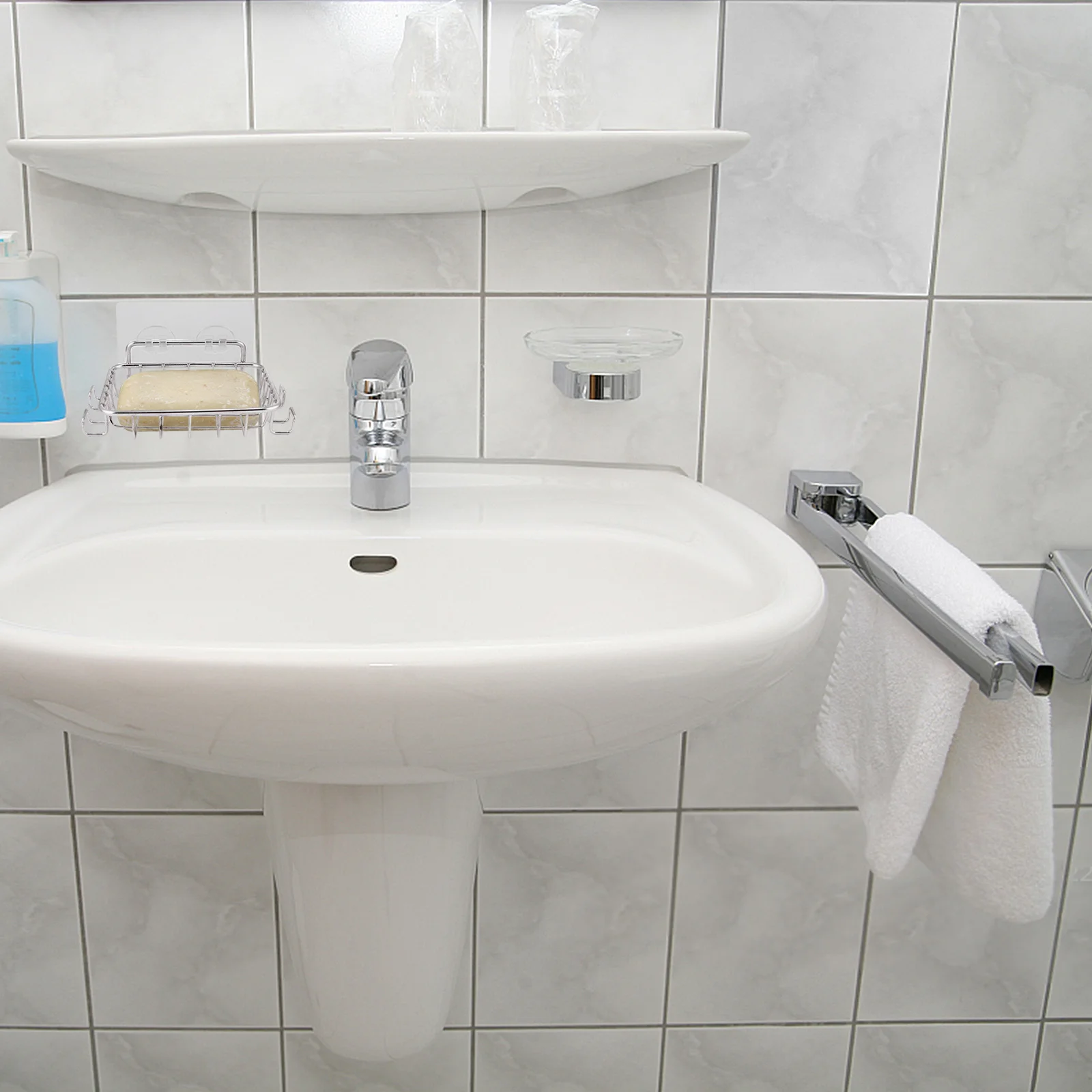 Stainless Steel Soap Holder Wall Mounted Punch Free Bathroom Organizer 4 Hooks Easy Clean Contemporary Design 
Stainless Steel Soap Holder Wall Mounted Punch Free Bathroom Organizer 4 Hooks Easy Clean Contemporary Design