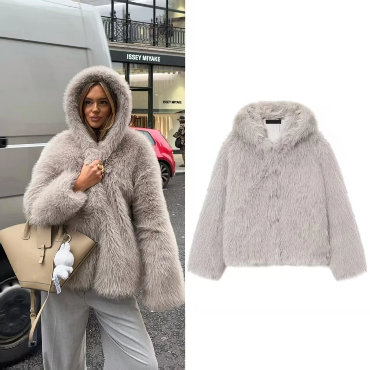 Women's Coat 2025 Winter New Gray Long-Sleeve Faux Fur Hooded Warm Loose Coat Casual Fashion High-End Personalized
Women's Coat 2025 Winter New Gray Long-Sleeve Faux Fur Hooded Warm Loose Coat Casual Fashion High-End Personalized