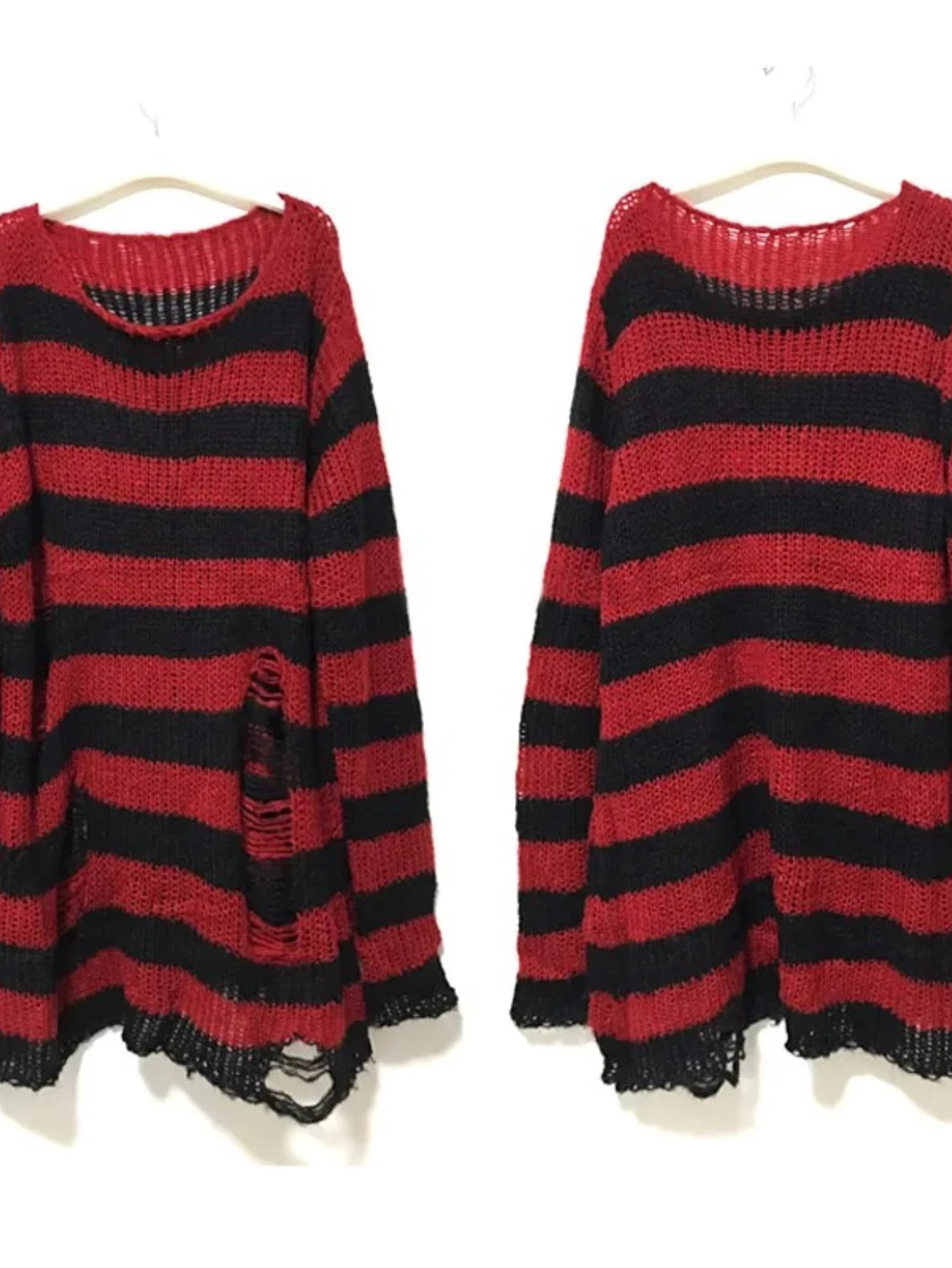 Новый летний женский полосатый свитер унисекс в стиле панк-готика, свободный, тонкий, с вырезами и прорезями, в темном уличном стиле
Новый летний женский полосатый свитер унисекс в стиле панк-готика, свободный, тонкий, с вырезами и прорезями, в темном уличном стиле