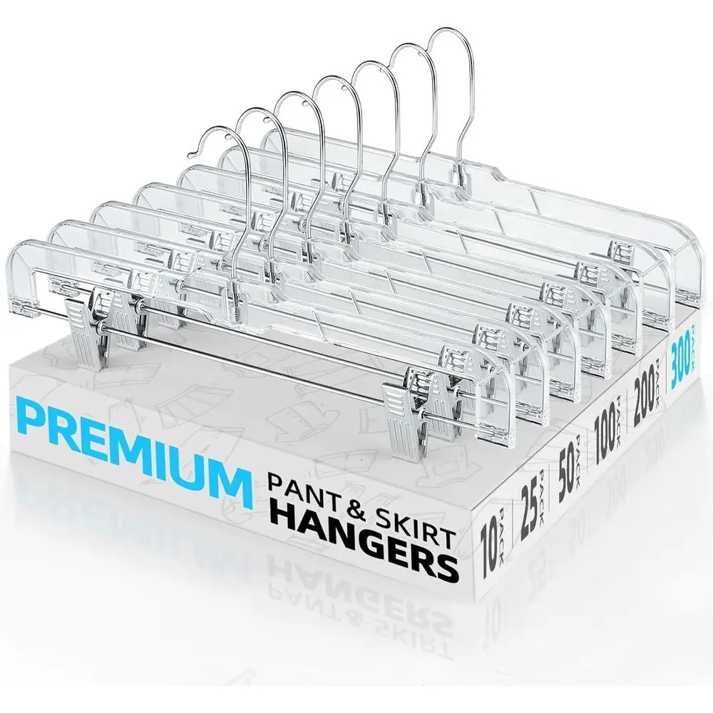300-Count Clear Plastic Hangers with Non-Slip Clips for Skirts, Pants, and Shorts, Rotating Hook, 14
300-Count Clear Plastic Hangers with Non-Slip Clips for Skirts, Pants, and Shorts, Rotating Hook, 14