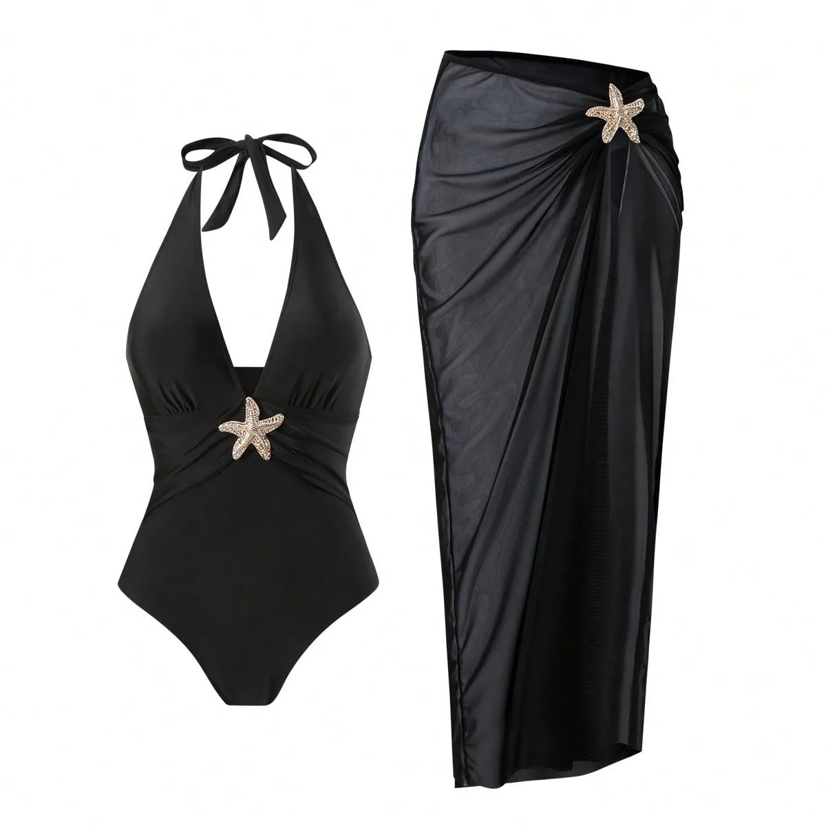 Women Swimwear Sleeveless Tankini Top Halter Neck Ruched Waist Tummy Control Swimwear Starfish Embellishment Sheer Sarong Skirt
Women Swimwear Sleeveless Tankini Top Halter Neck Ruched Waist Tummy Control Swimwear Starfish Embellishment Sheer Sarong Skirt