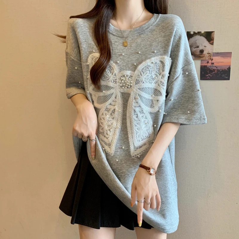 Women Clothing Embroidery Bead Lace Butterfly Pattern T-shirt Y2k Korean Reviews Many Girls Clothes Gray Oversized T Shirt Tops
Women Clothing Embroidery Bead Lace Butterfly Pattern T-shirt Y2k Korean Reviews Many Girls Clothes Gray Oversized T Shirt Tops