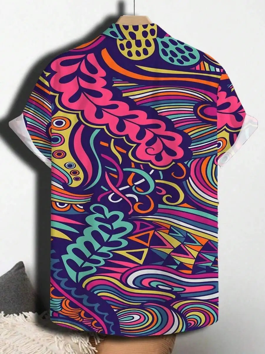 Mens Casual Short Sleeve Button Down Shirt With Vibrant Abstract Leaf And Wave Print
Mens Casual Short Sleeve Button Down Shirt With Vibrant Abstract Leaf And Wave Print