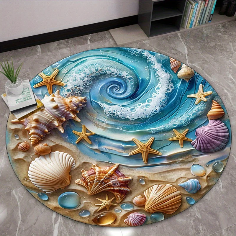 Ocean Wave Shell Round Rug Flannel Printed Carpet Beach Theme Home Decor Cozy Soft Floor Mat Living Room Indoor Use
Ocean Wave Shell Round Rug Flannel Printed Carpet Beach Theme Home Decor Cozy Soft Floor Mat Living Room Indoor Use