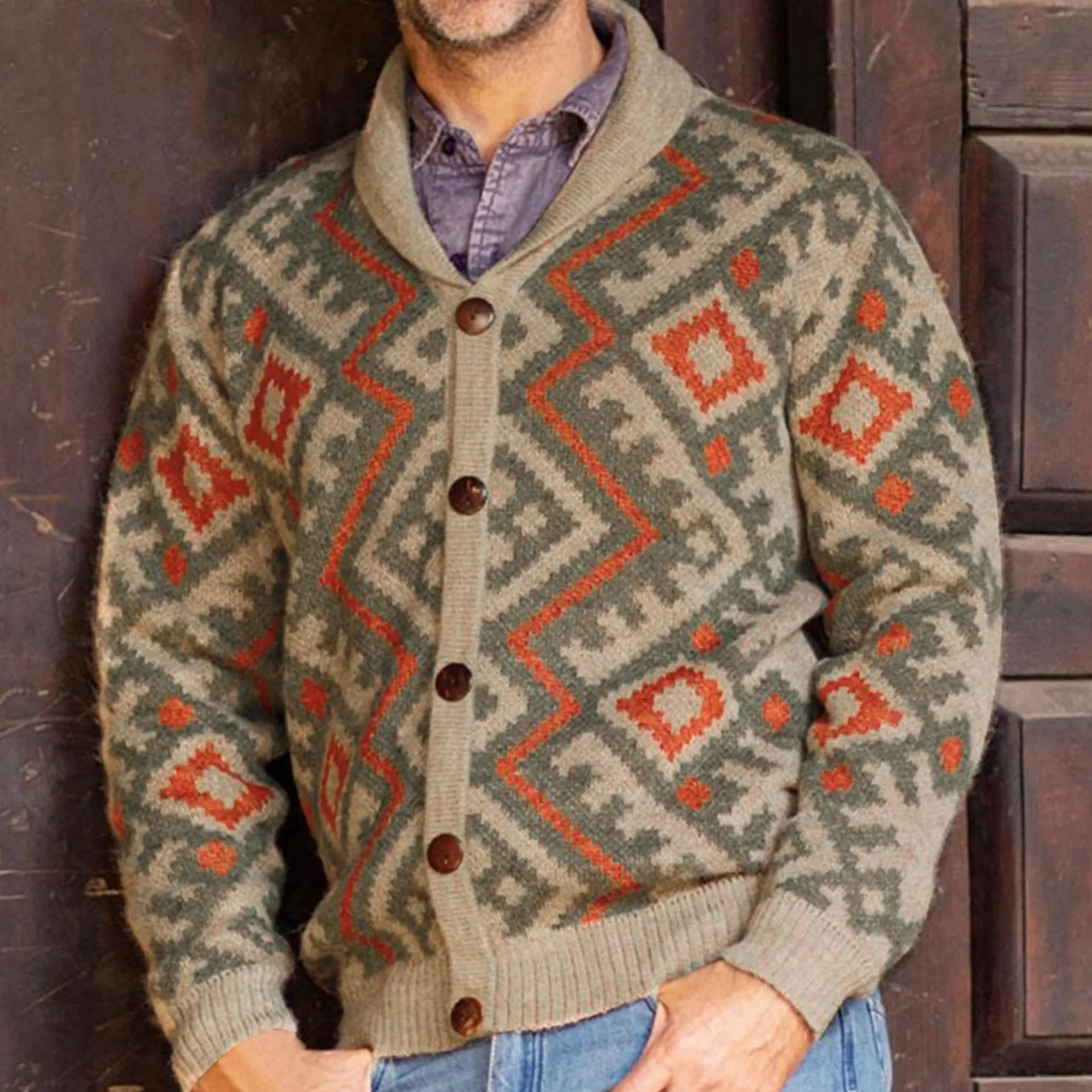 Europe and The United States Men Retro Heavy Jacquard Cardigan Sweater Fashion Autumn and Winter Lapel Long Sleeve Knitted Coat
Europe and The United States Men Retro Heavy Jacquard Cardigan Sweater Fashion Autumn and Winter Lapel Long Sleeve Knitted Coat
