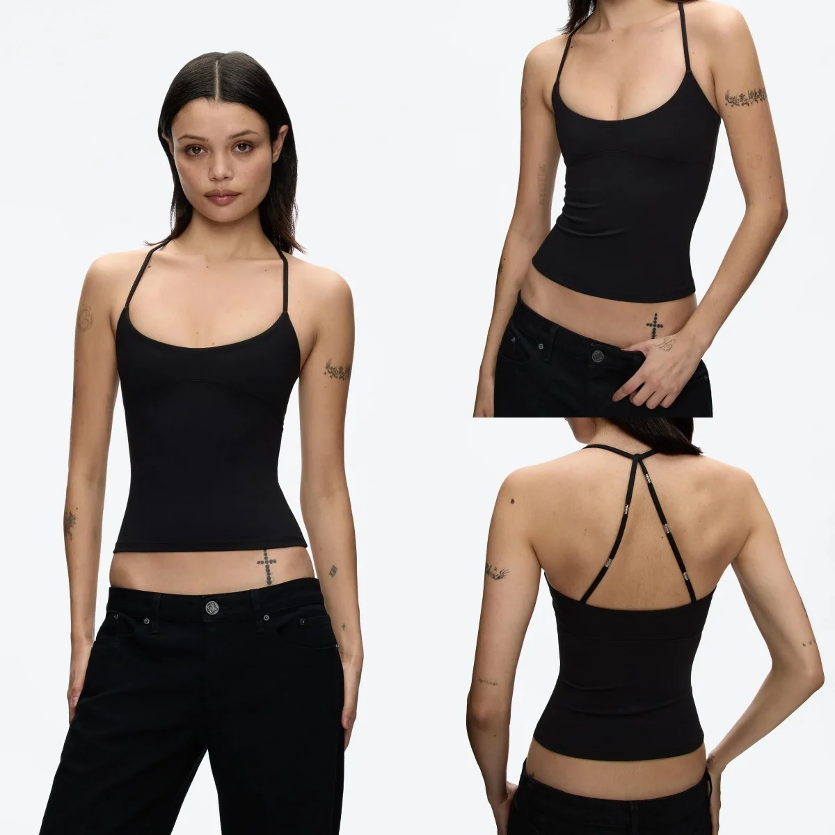 Tank Black Cross-Back Halter Top with Metal Embellishments, Versatile Inner and Outer Wear Tank Top, High-Elastic Slim-Fit Backless Slimming Top, Versatile Halter Top for Work and Leisure
Tank Black Cross-Back Halter Top with Metal Embellishments, Versatile Inner and Outer Wear Tank Top, High-Elastic Slim-Fit Backless Slimming Top, Versatile Halter Top for Work and Leisure