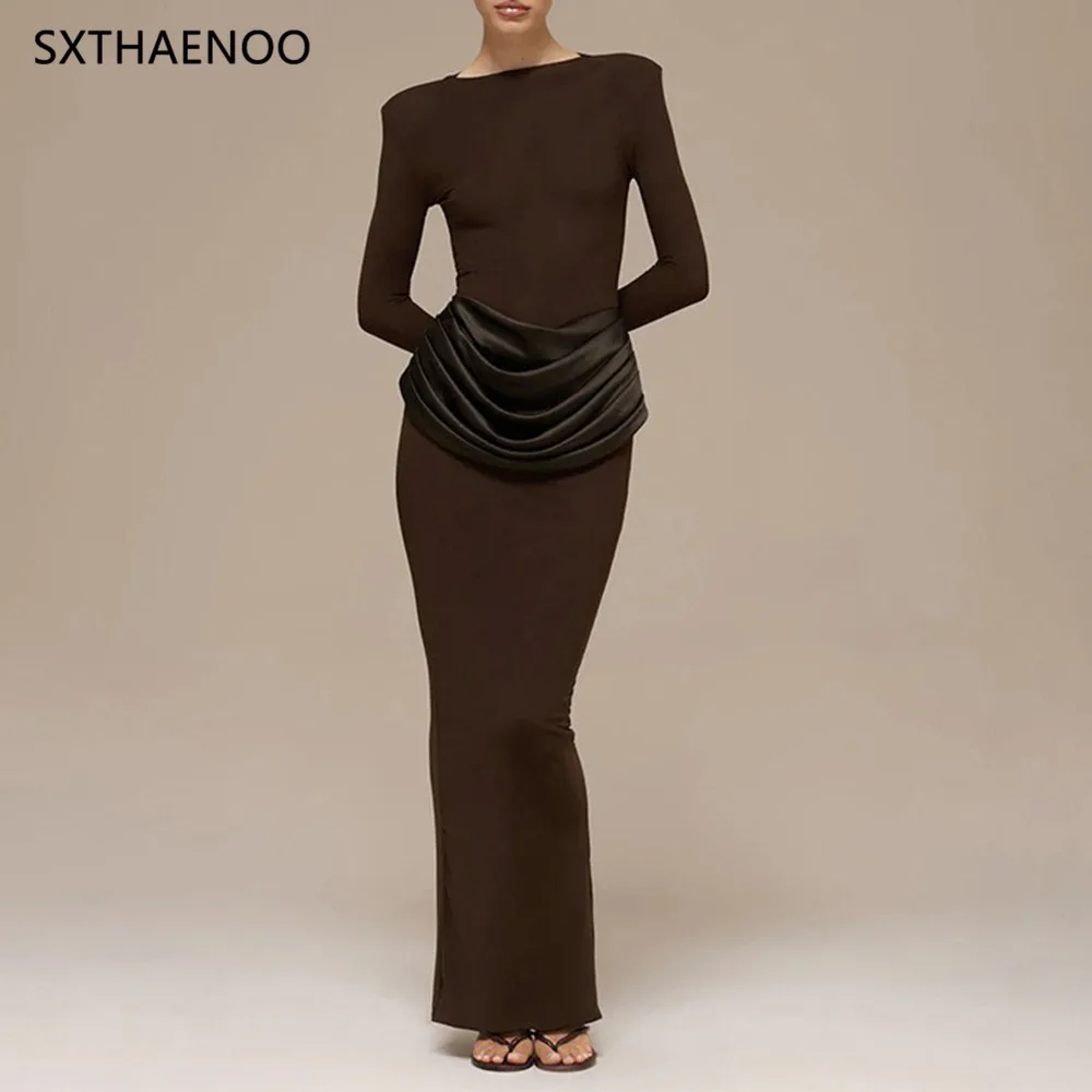 SXTHAENOO Elegant Fashion Pencil Dresses Women O Neck Shoulder Pud Long Sleeve High Waist Pleated Slim Maxi Dress Female 2026
SXTHAENOO Elegant Fashion Pencil Dresses Women O Neck Shoulder Pud Long Sleeve High Waist Pleated Slim Maxi Dress Female 2026