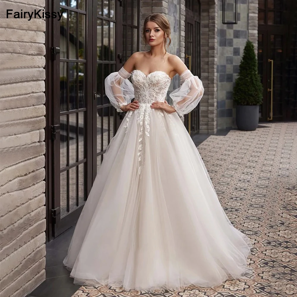 FairyKissy Modern Sweetheart Neck A-Line Wedding Dresses Long Puff Sleeves Floor-Length Princess Bridal Gown Vestidos De Novia
FairyKissy Modern Sweetheart Neck A-Line Wedding Dresses Long Puff Sleeves Floor-Length Princess Bridal Gown Vestidos De Novia