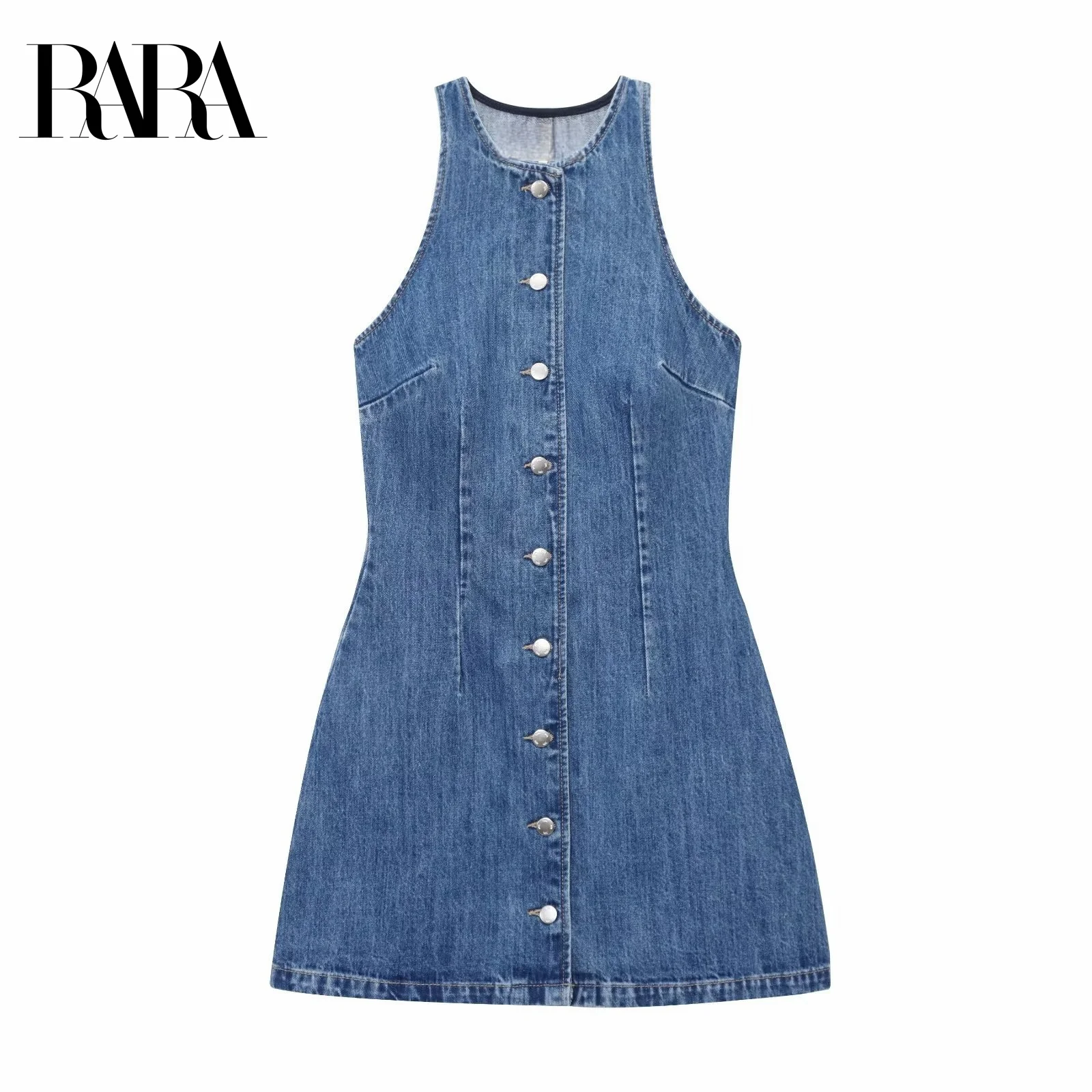 RARA Womens Summer New Crew Neck Sleeveless Vest Style Casual Elegant Mini A Line Denim Dress with Button Detail
RARA Womens Summer New Crew Neck Sleeveless Vest Style Casual Elegant Mini A Line Denim Dress with Button Detail