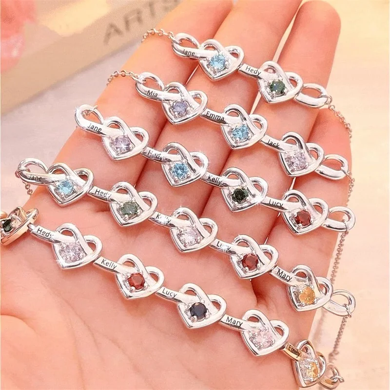 Custom Name Bracelet with Birthstones Personalized Promise Bracelet Heart Pendant with Engraved Names Bracelets Birthday Gifts
Custom Name Bracelet with Birthstones Personalized Promise Bracelet Heart Pendant with Engraved Names Bracelets Birthday Gifts