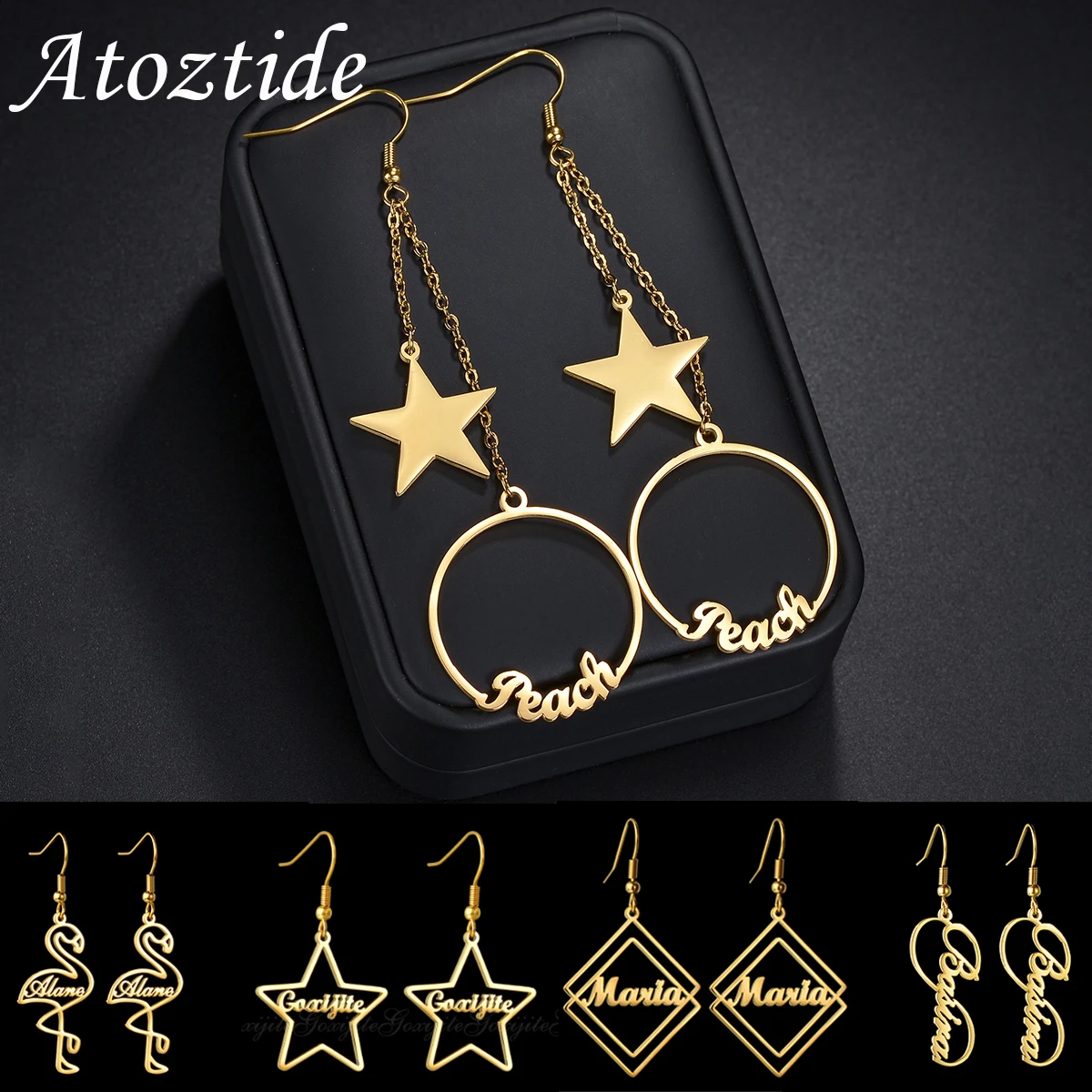 Atoztide Personalized Customized Round Star Name Earring Stainless Steel For Women Girl Fashion Eardrop Birthday Jewelry Gift
Atoztide Personalized Customized Round Star Name Earring Stainless Steel For Women Girl Fashion Eardrop Birthday Jewelry Gift