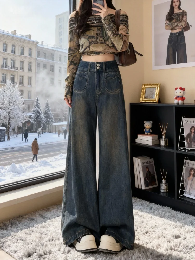 Fce Lined Thi Широкие джинсовые джинсы с высокой талией, прямой крой, свободный крой в стиле ретро для женщин, осень-зима, новинка...
Fce Lined Thi Широкие джинсовые джинсы с высокой талией, прямой крой, свободный крой в стиле ретро для женщин, осень-зима, новинка...