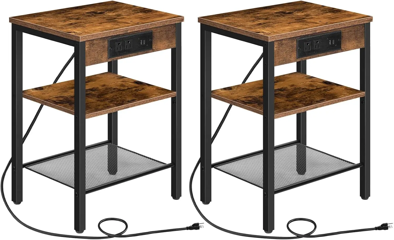 2-Piece Side Tables with Charging Station, USB Ports, Adjustable Shelves for Living Room or Bedroom in Rustic Brown
2-Piece Side Tables with Charging Station, USB Ports, Adjustable Shelves for Living Room or Bedroom in Rustic Brown
