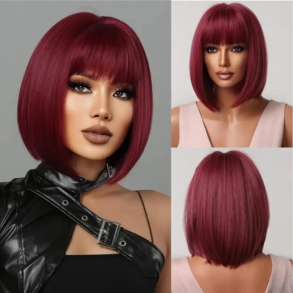 12-Inch Synthetic Wig With Wine Red Bangs, Bob Short Straight Hair, High-Temperature Silk Wig, Heat-Resistant And Elegant Style
12-Inch Synthetic Wig With Wine Red Bangs, Bob Short Straight Hair, High-Temperature Silk Wig, Heat-Resistant And Elegant Style