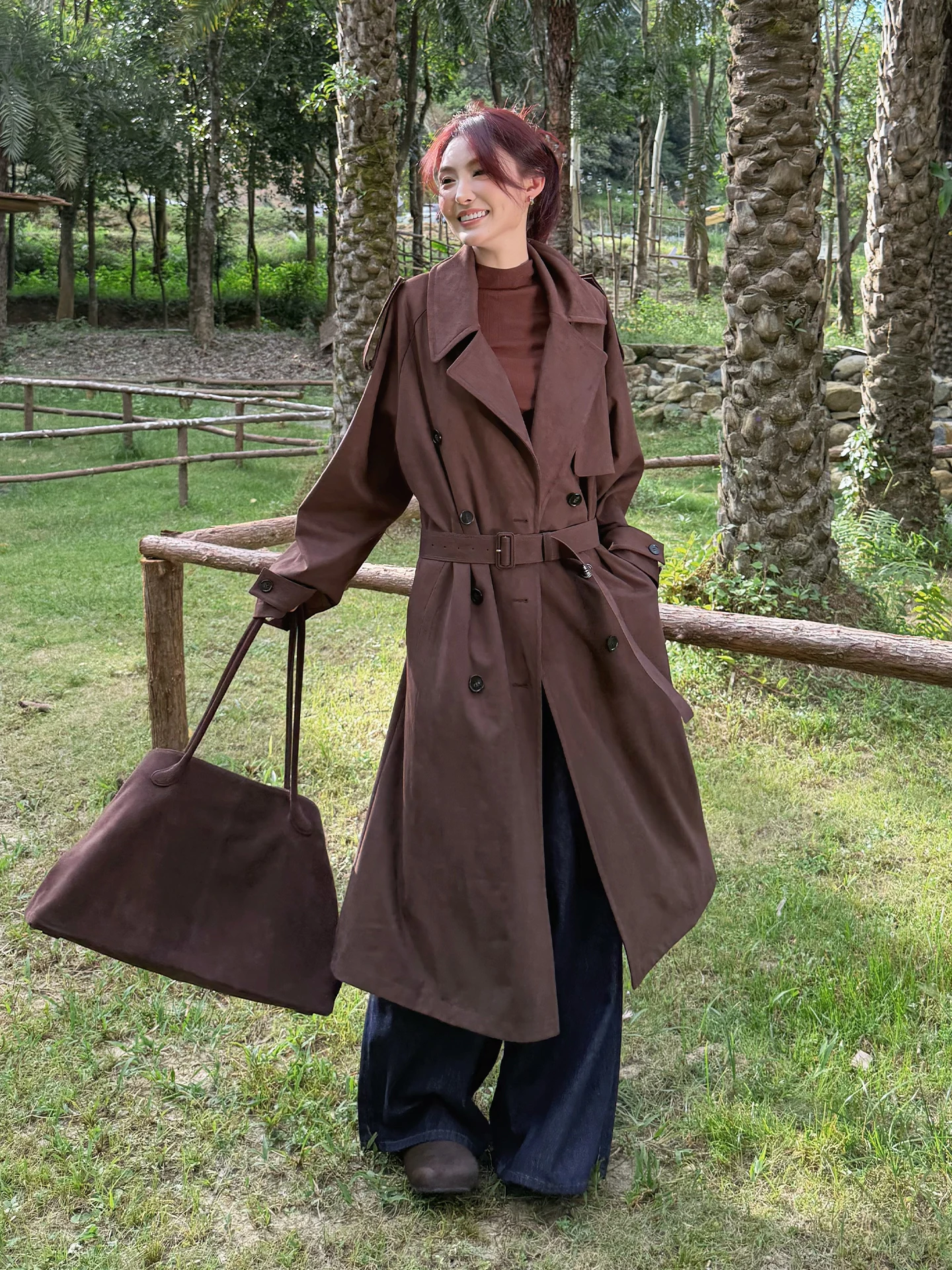 Moprobably Brown Shadow British Style Long Coat Fashionable Outerwear with Belt Women's Loose Fit Polyester Fiber Coat
Moprobably Brown Shadow British Style Long Coat Fashionable Outerwear with Belt Women's Loose Fit Polyester Fiber Coat