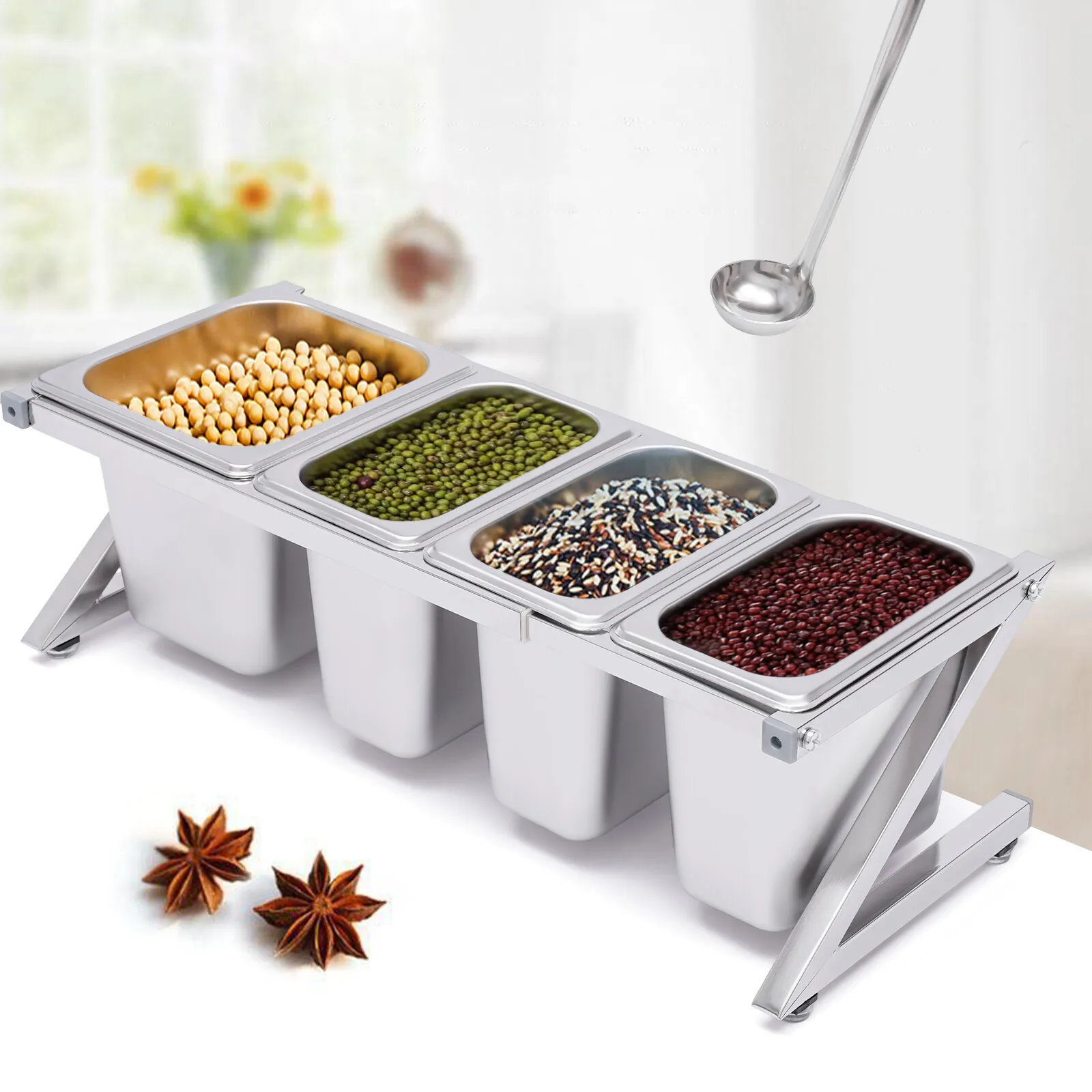 Silver50*18*20cm Expandable Spice Rack Stainless Steel Organizer Shelf with 3 1/9 Pans 1 1/6 Pan 4 Ladles
Silver50*18*20cm Expandable Spice Rack Stainless Steel Organizer Shelf with 3 1/9 Pans 1 1/6 Pan 4 Ladles