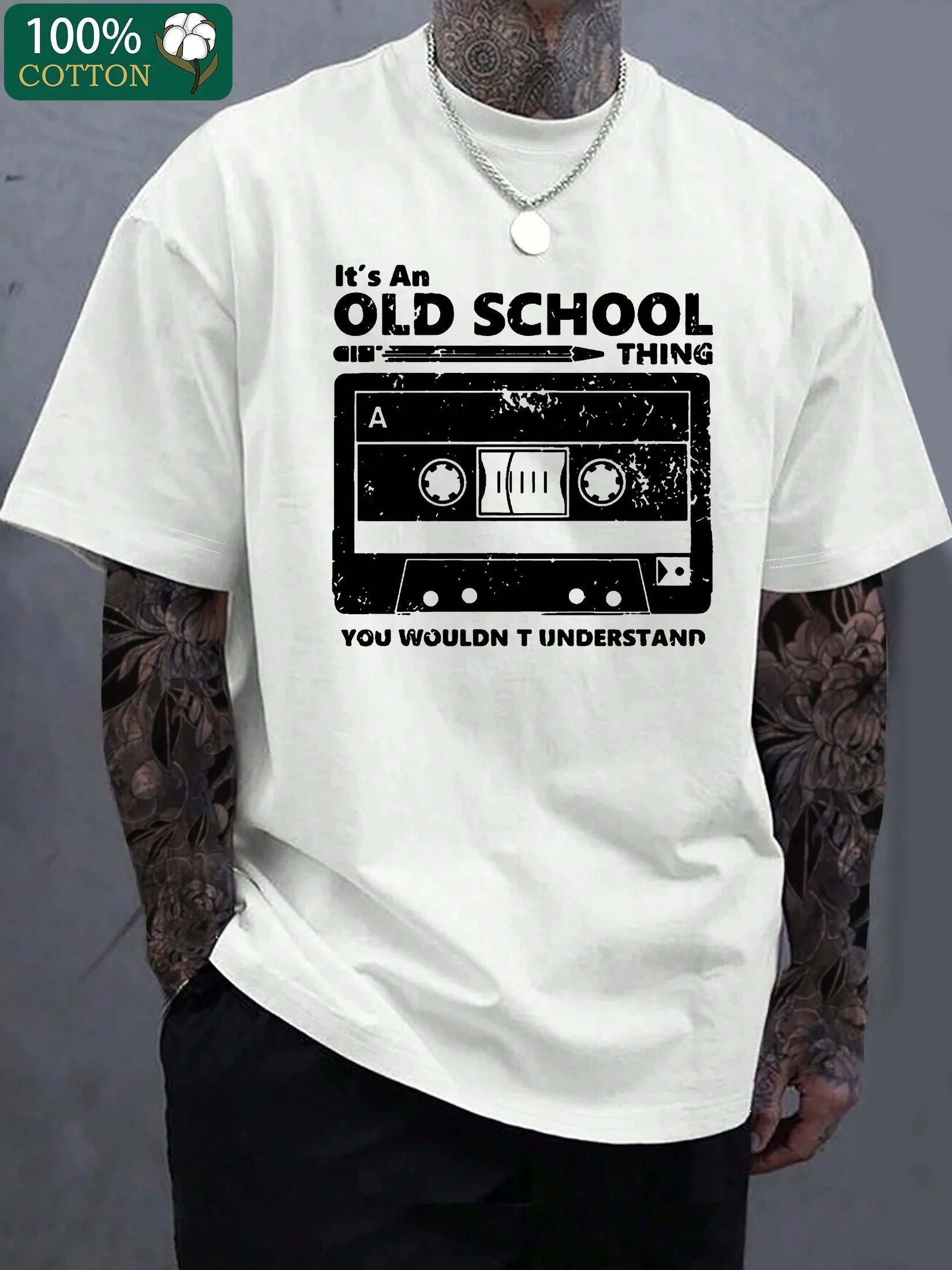 Men's Retro Graphic Cotton T-Shirt "It's an Old School Thing" Vintage Cassette Tape Design, Soft Crew Neck, Casual Summer Tee
Men's Retro Graphic Cotton T-Shirt "It's an Old School Thing" Vintage Cassette Tape Design, Soft Crew Neck, Casual Summer Tee