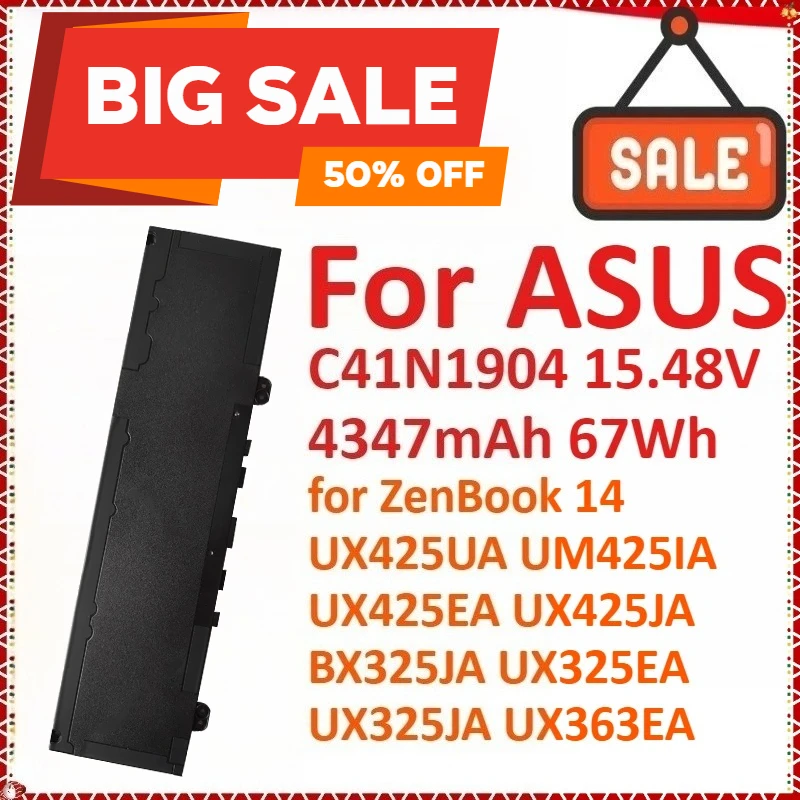 C41N1904 15.48V 4347mAh 67Wh Laptop Battery For ASUS ZenBook 14 UX425UA UM425IA UX425EA UX425JA BX325JA UX325EA UX325JA UX363EA
C41N1904 15.48V 4347mAh 67Wh Laptop Battery For ASUS ZenBook 14 UX425UA UM425IA UX425EA UX425JA BX325JA UX325EA UX325JA UX363EA