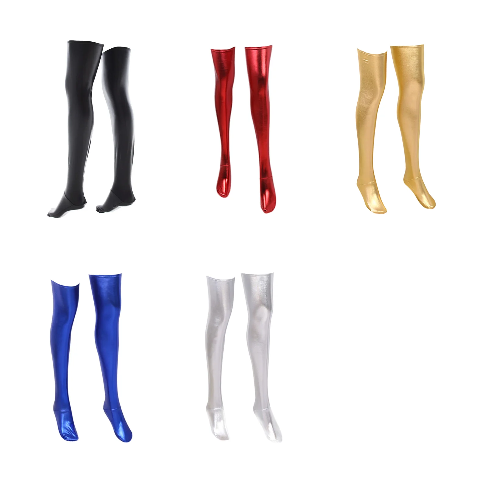 Набор из пяти пар носков из лакированной кожи: по одному пару черных, красных, золотых, синих и серебряных.
Набор из пяти пар носков из лакированной кожи: по одному пару черных, красных, золотых, синих и серебряных.