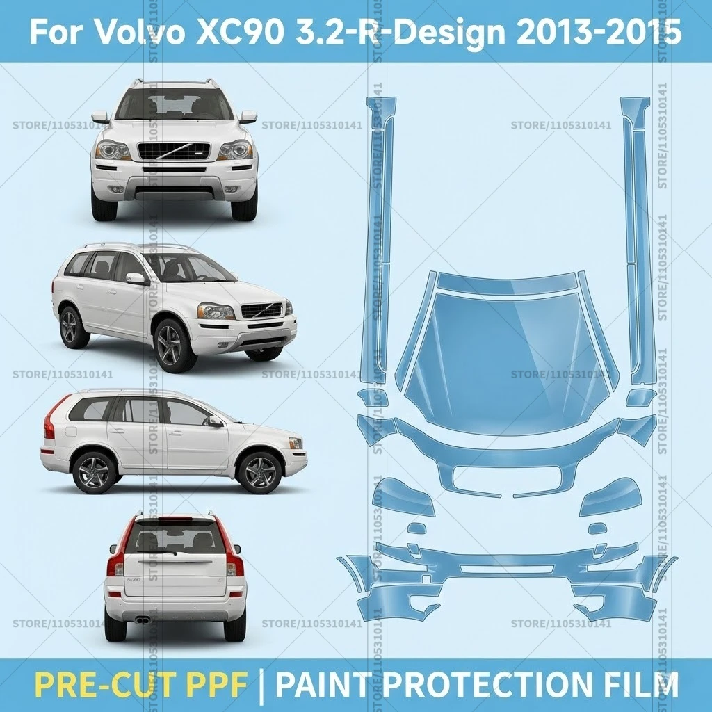 Предварительно нарезанная прозрачная защитная пленка PPF для автомобиля, комплект для передней части и порогов для Volvo XC90 3.2-R-Design 2013-2015
Предварительно нарезанная прозрачная защитная пленка PPF для автомобиля, комплект для передней части и порогов для Volvo XC90 3.2-R-Design 2013-2015