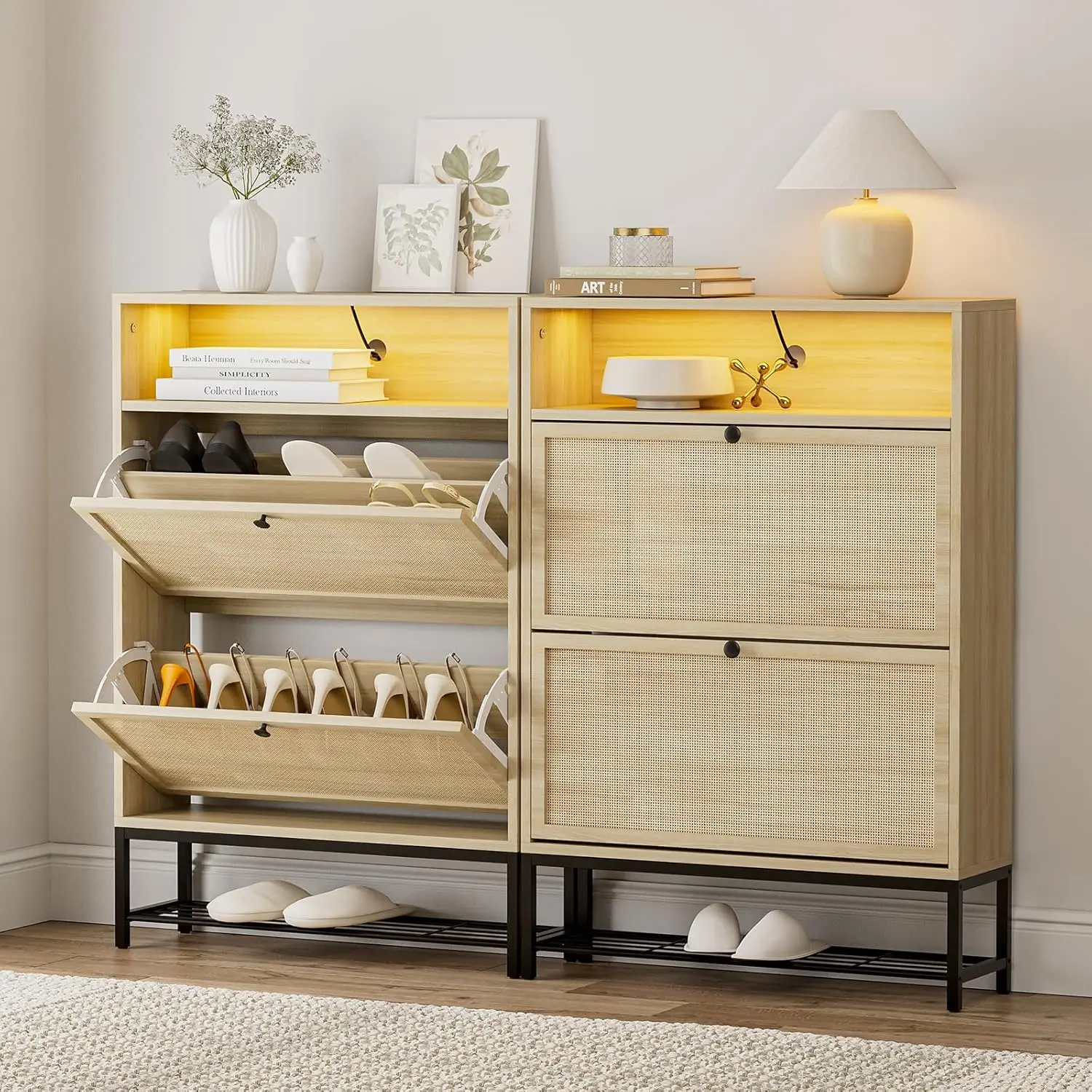 Ikifly Set Of 2 Natural Rattan Shoe Cabinet With Led Light, Shoe Rack Cabinet With 2 Flip Drawers, Narrow Shoe Cabinet With
Ikifly Set Of 2 Natural Rattan Shoe Cabinet With Led Light, Shoe Rack Cabinet With 2 Flip Drawers, Narrow Shoe Cabinet With