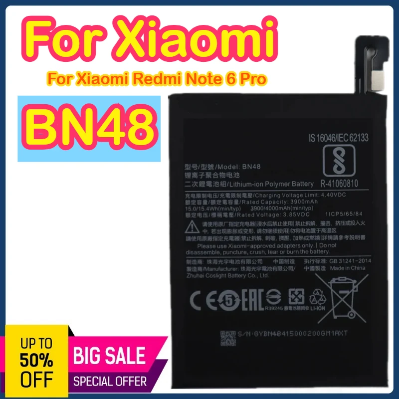 BN48 4000 мАч аккумулятор для телефона Xiaomi Redmi Note 6 Pro Redrice Note 6Pro Bateria Battery BN48
BN48 4000 мАч аккумулятор для телефона Xiaomi Redmi Note 6 Pro Redrice Note 6Pro Bateria Battery BN48