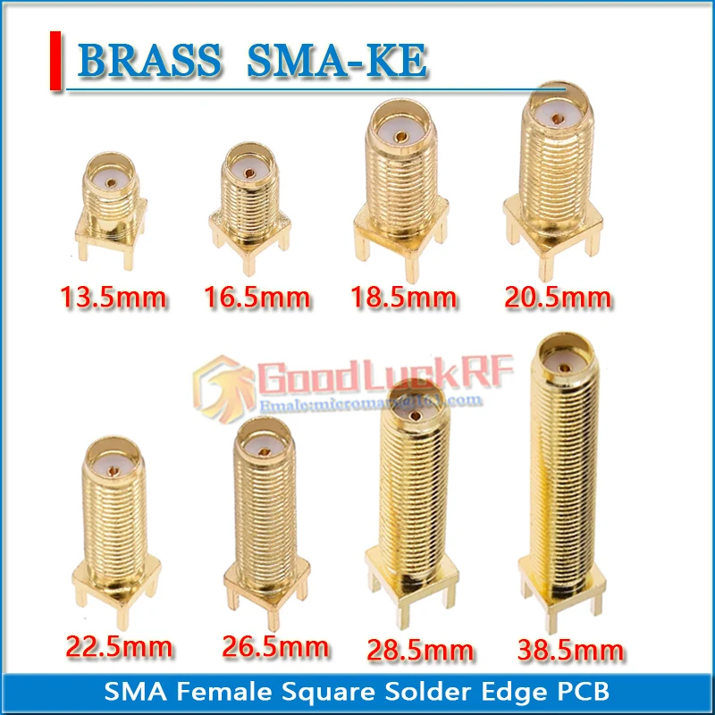 SMA Female Solder Square clip mount Edge PCB 13.5 16.5 18.5 20.5 22.5 26.5mm Straight 50ohm Copper GOLD RF Connector Adapters
SMA Female Solder Square clip mount Edge PCB 13.5 16.5 18.5 20.5 22.5 26.5mm Straight 50ohm Copper GOLD RF Connector Adapters